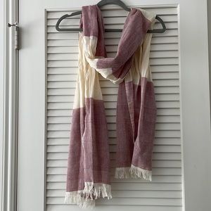 Cream and Red Linen Scarf